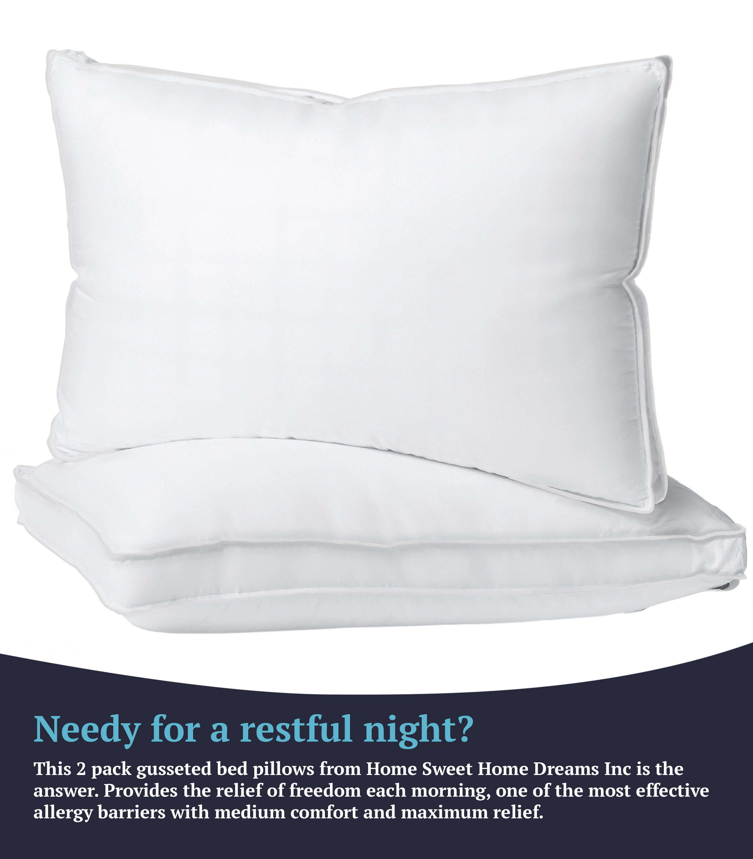 HSH Dream 300 TC Cotton Gusseted Pillows – Supportive Down Alternative Bed Pillows