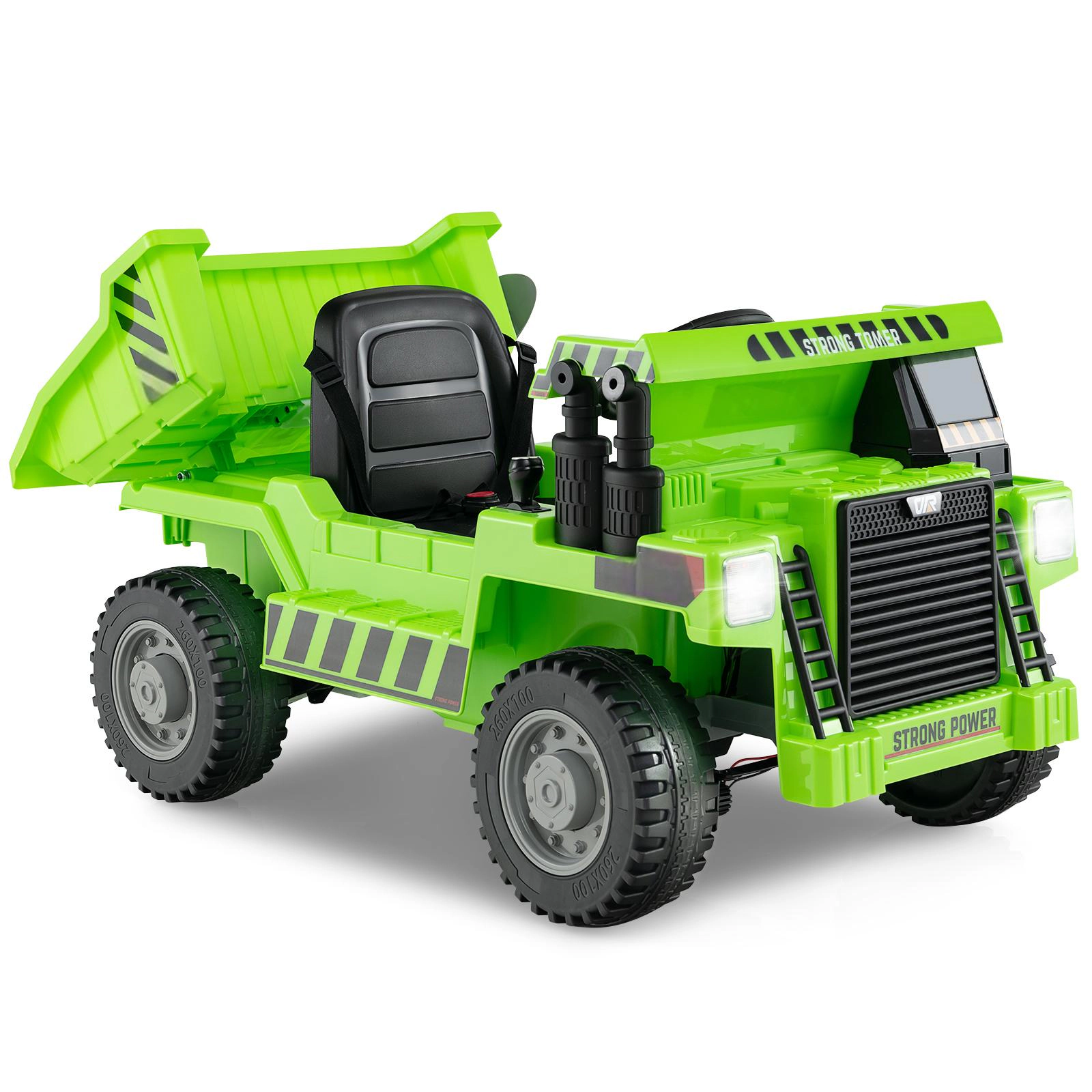 SUGIFT Green Electric Dump Bed Shovel and Remote Control 12V Kids Ride On Dump Truck