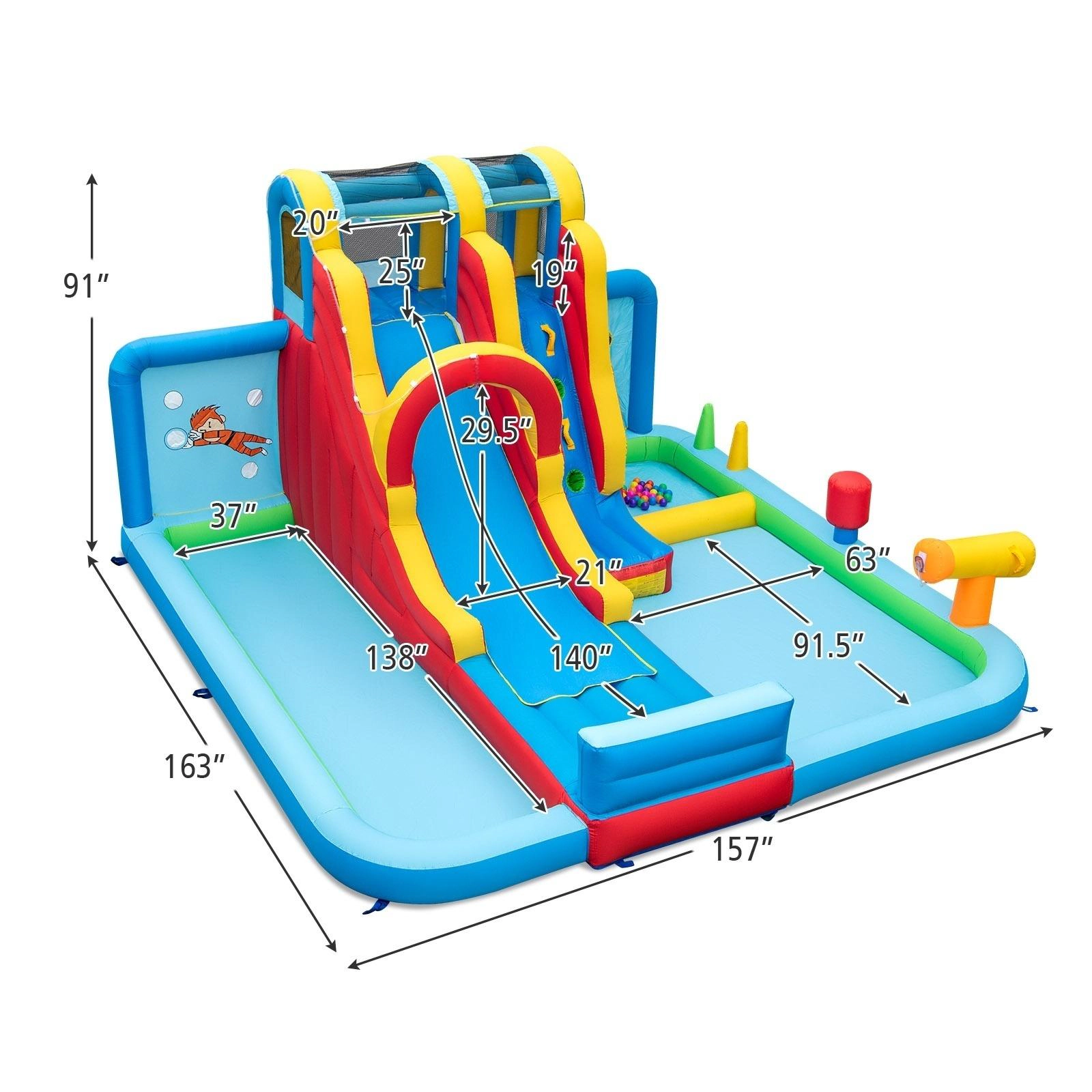 SUGIFT Inflatable Water Slide Water Park with Long Slide Splash Pools and Ball Pit 200-lb Capacity Ages 3+ Multicolor
