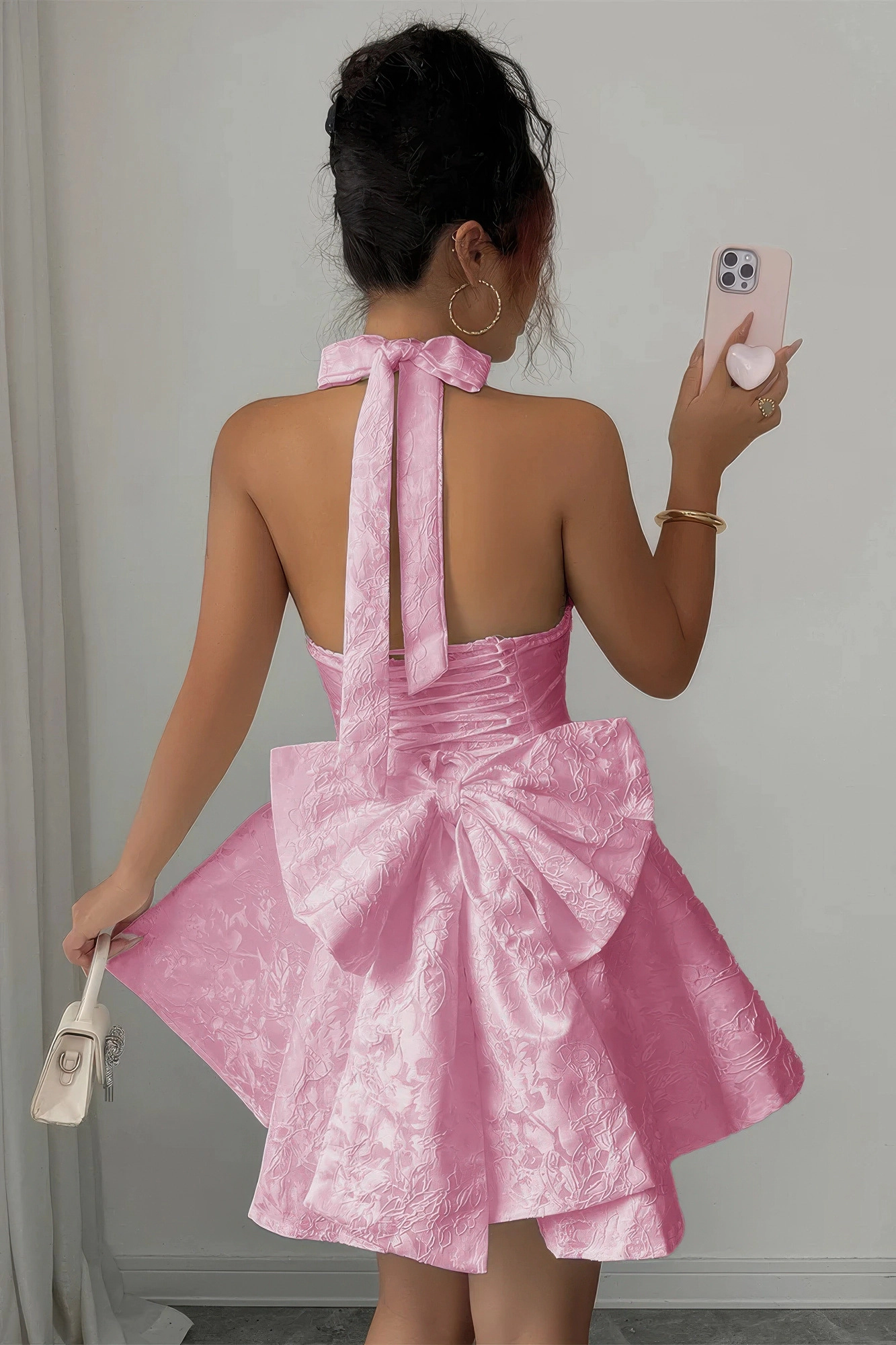 Truedames Women Halter V Neck Back Cross Knot Embroidery Dress