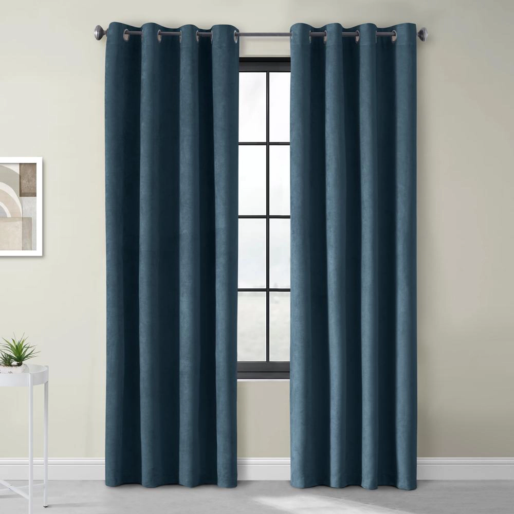 Thermaplus Navar Faux Suede Textured Blackout Window Treatment Grommet Curtain Panel 54" x 63" Navy