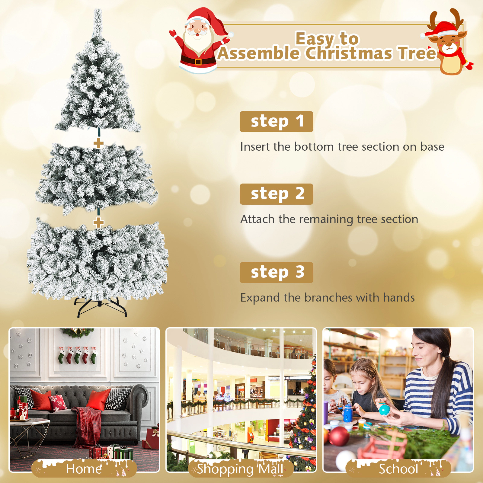 SUGIFT 6-ft Pre-Lit Hinged Snow Flocked Artificial Christmas Tree with 250 LED Lights and 600 Branch Tips