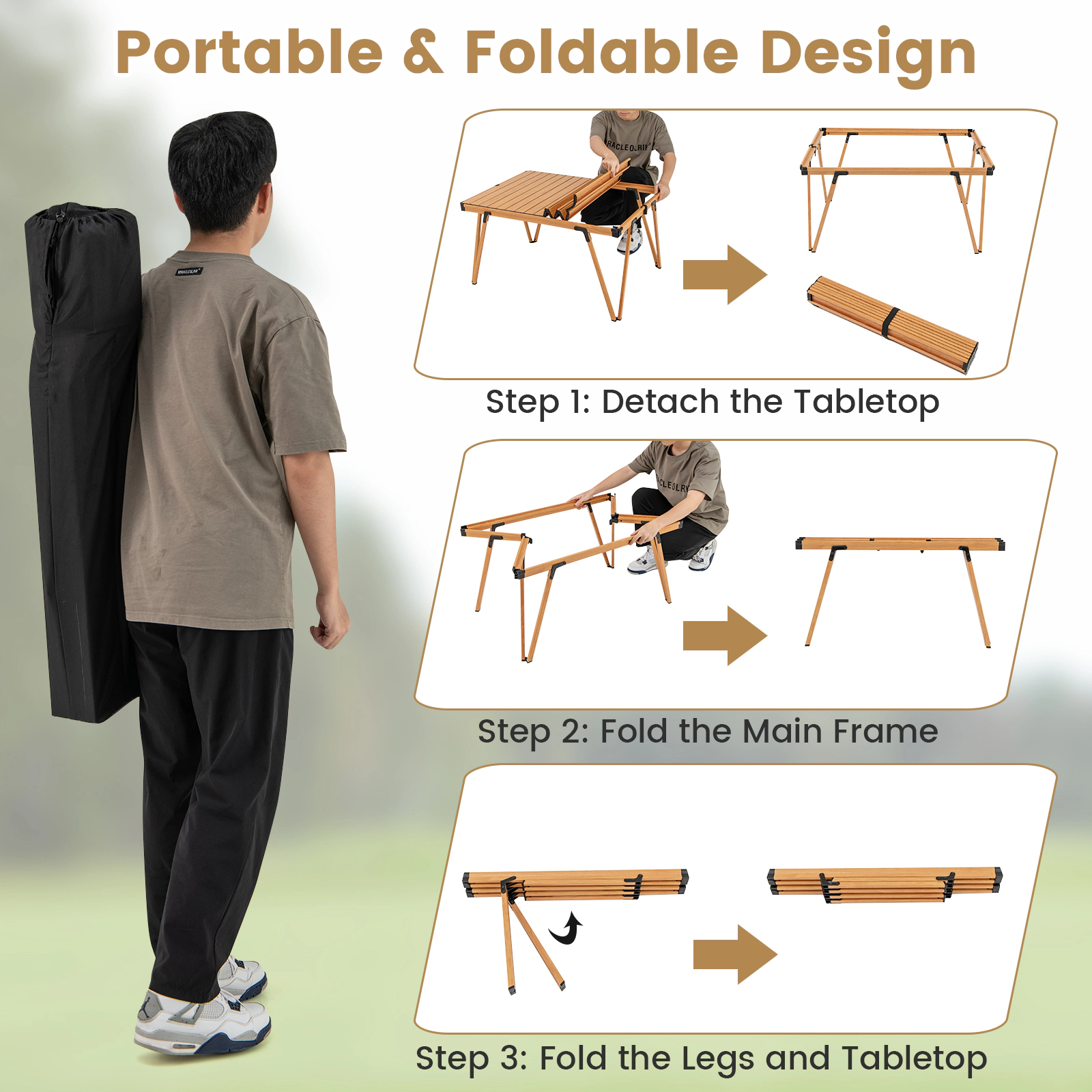 SUGIFT 37-Inch Aluminum Folding Camping Table, Waterproof Top, 176-Lb Capacity, Carrying Bag