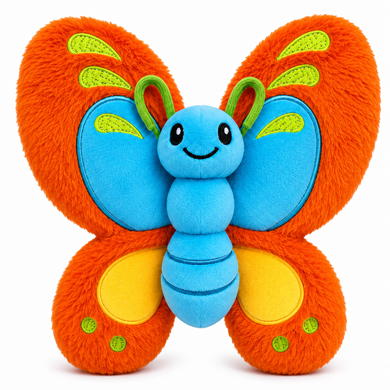 Auswella Plush® Orange & Blue Butterfly Plush – Interactive Flying Stuffed Animal with Finger Band