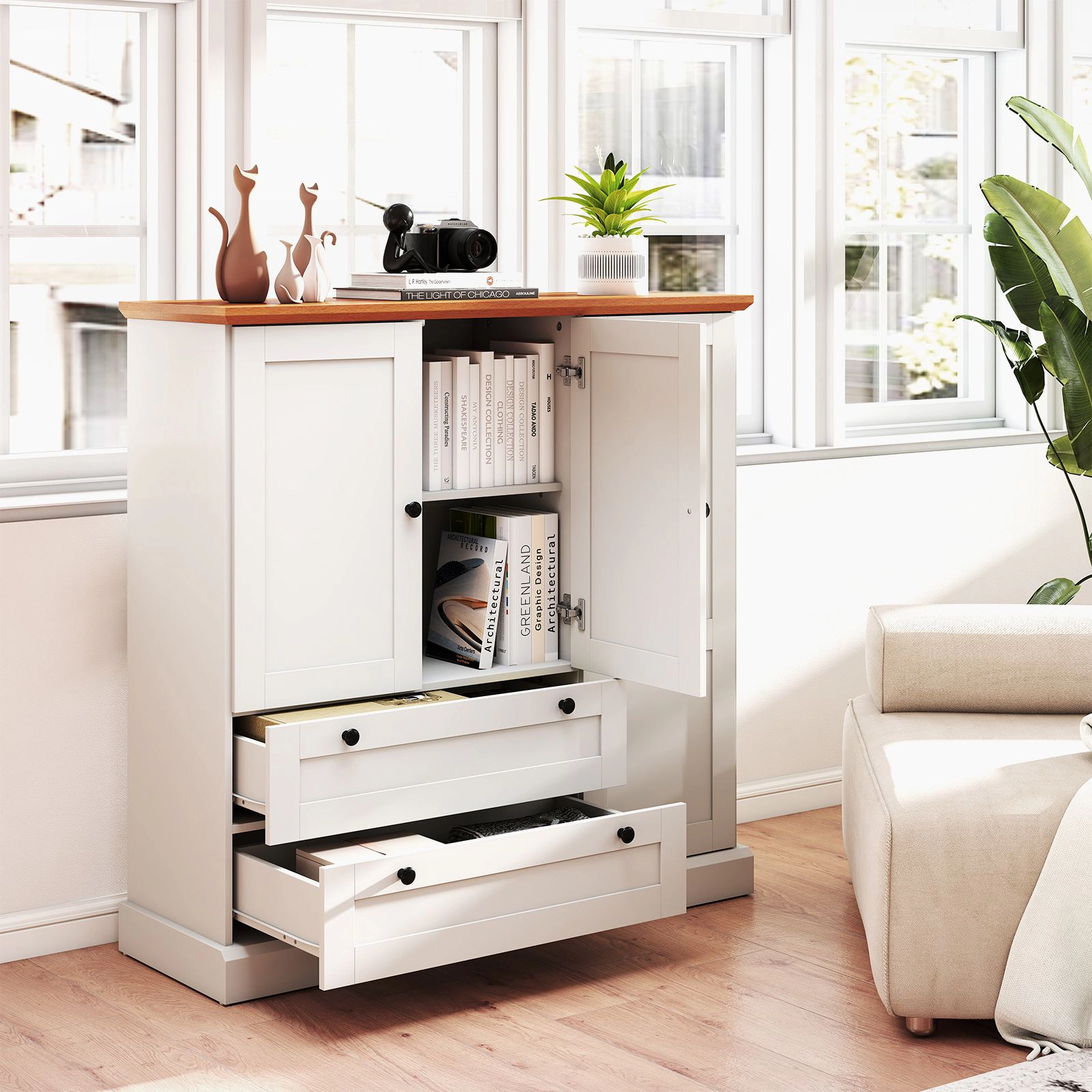 SlickBlue 47.5 Inch Kitchen Pantry Cabinet with Drawers and Storage White