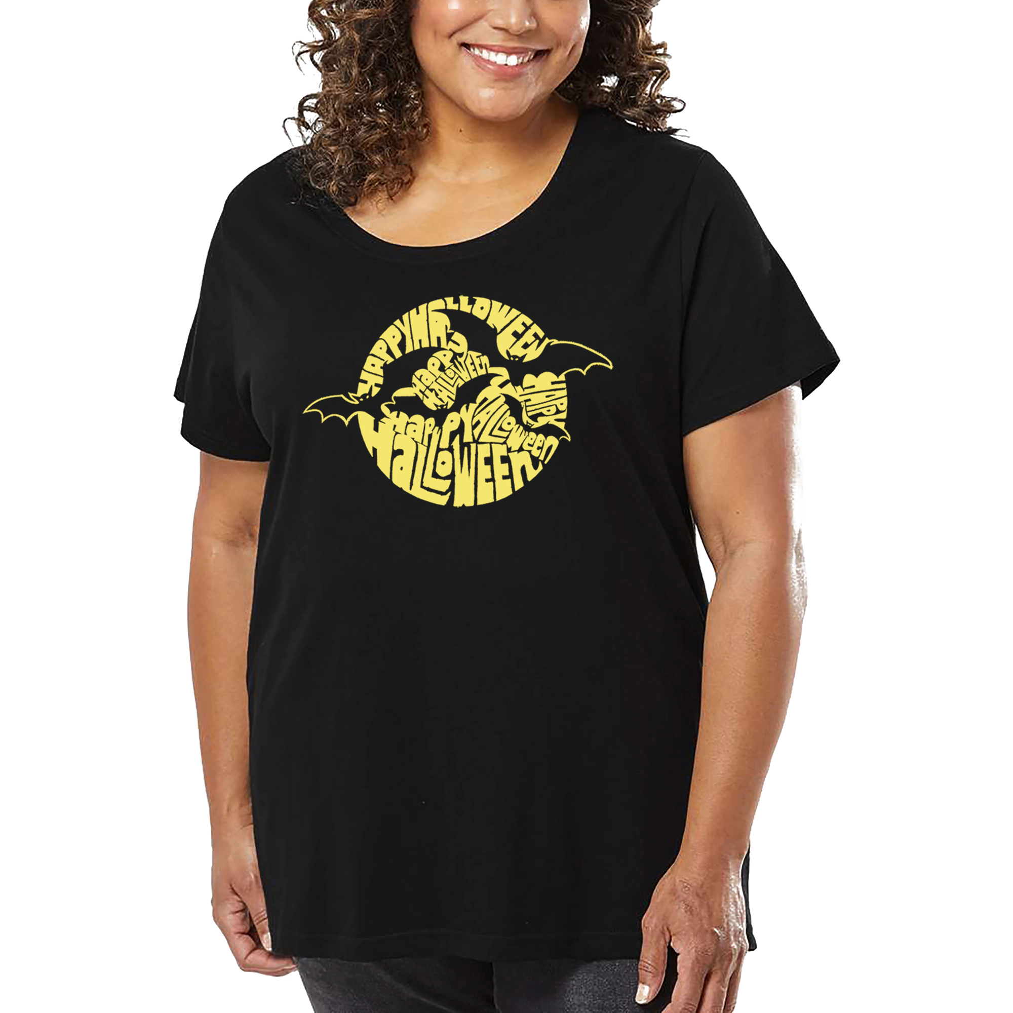 LA Pop Art Women's Plus Word T-Shirt - Halloween Bats