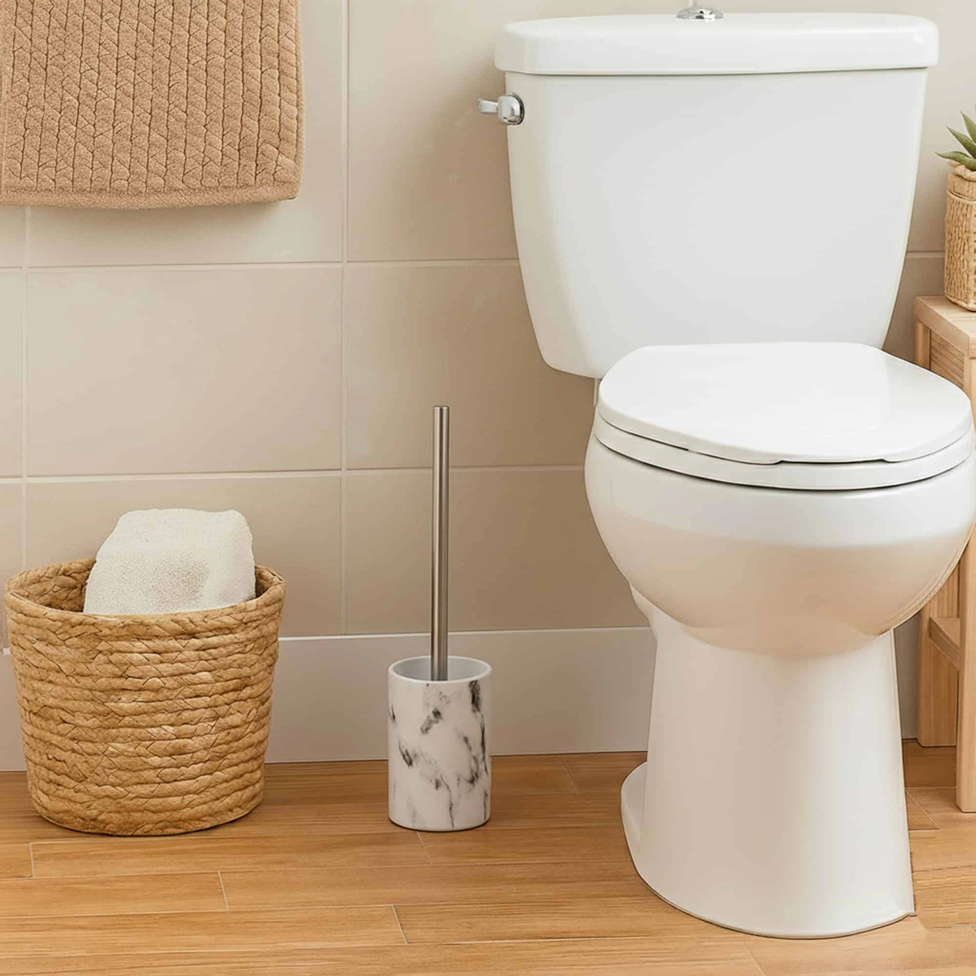 Evideco French Home Goods Marble Dolomite Toilet Brush Set - White with Gray Veining