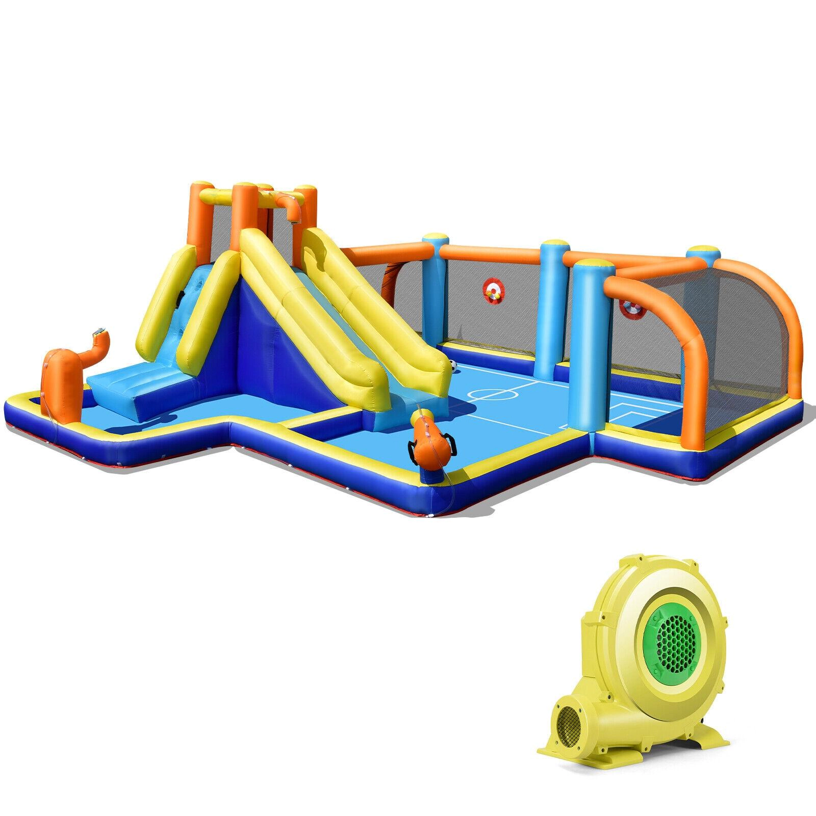 SUGIFT Giant Soccer Themed 735W Blower and Splash Pool Kids Inflatable Water Slide