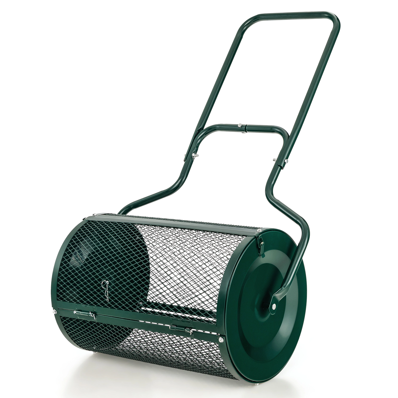 SUGIFT Green 24-in Peat Moss Spreader Roller with 2.7-cu ft Mesh Drum U-Shaped Handle and Side Latches