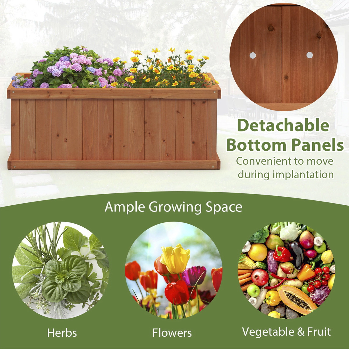 SUGIFT Orange Wood Raised Garden Bed with 4 Drainage Holes and Detachable Bottom Panels 31-in W 14-in D 12-in H