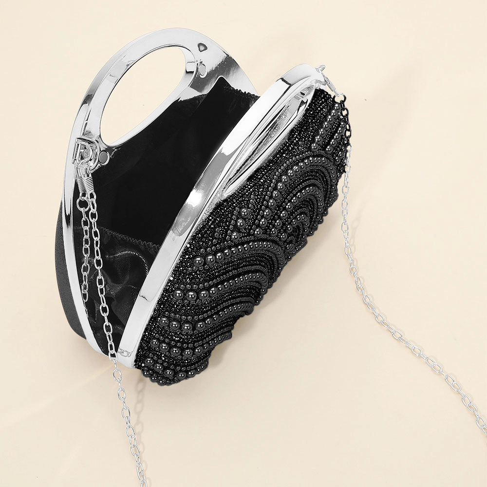 FASHNZFAB Pearl Rhinestone Embellished Evening Clutch Crossbody Bag