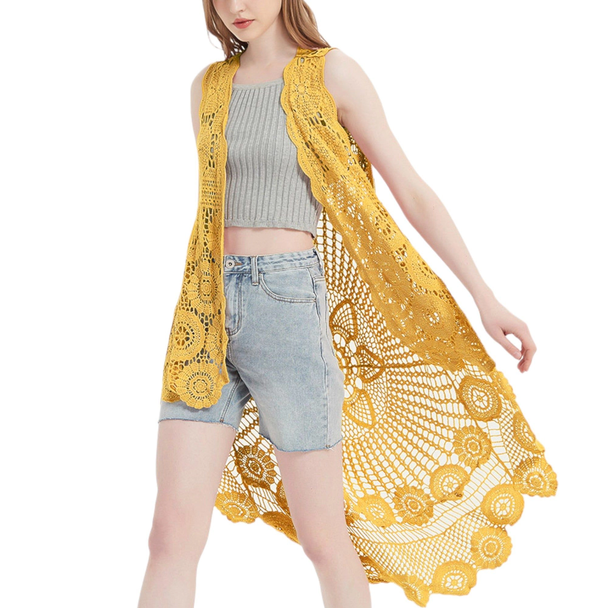 Anna-Kaci Women's Bohemian Crochet Lace Vest