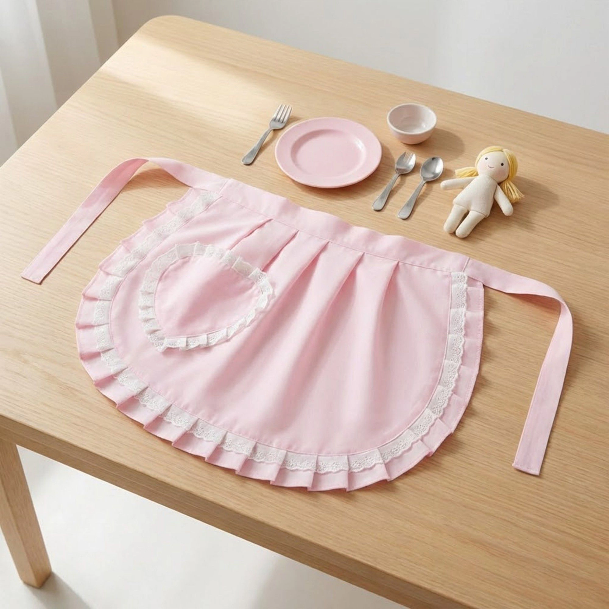 Alilang Unisex Decorative Waist Apron with Ruffle Trim Heart Pocket and Adjustable Ties