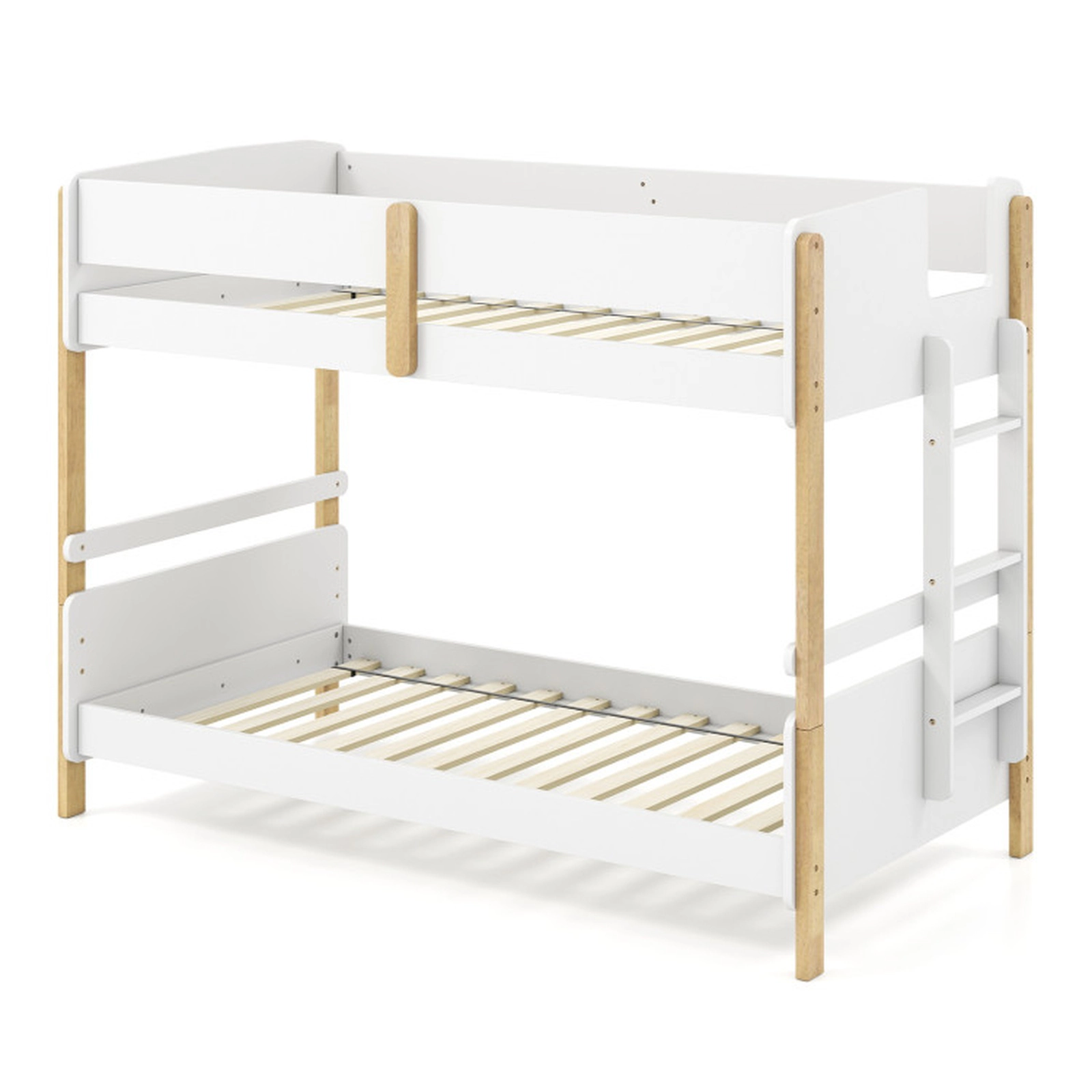 SUGIFT White Ladder Convertible to 2 Separate Beds Twin Over Twin Kids Wood Bunk Bed