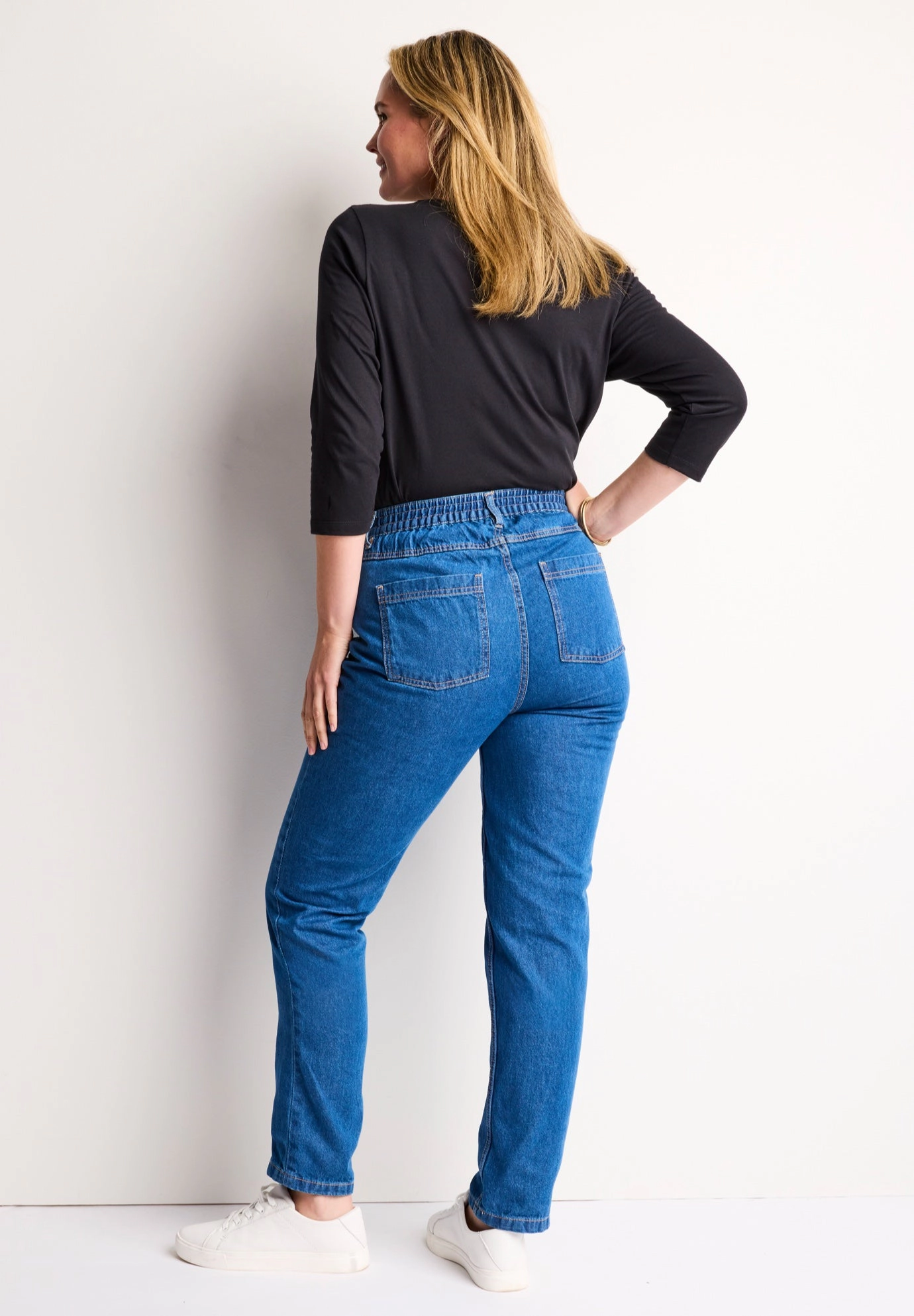 Woman Within Plus Perfect Back-Elastic Gap-Free Straight-Leg Cotton Jeans