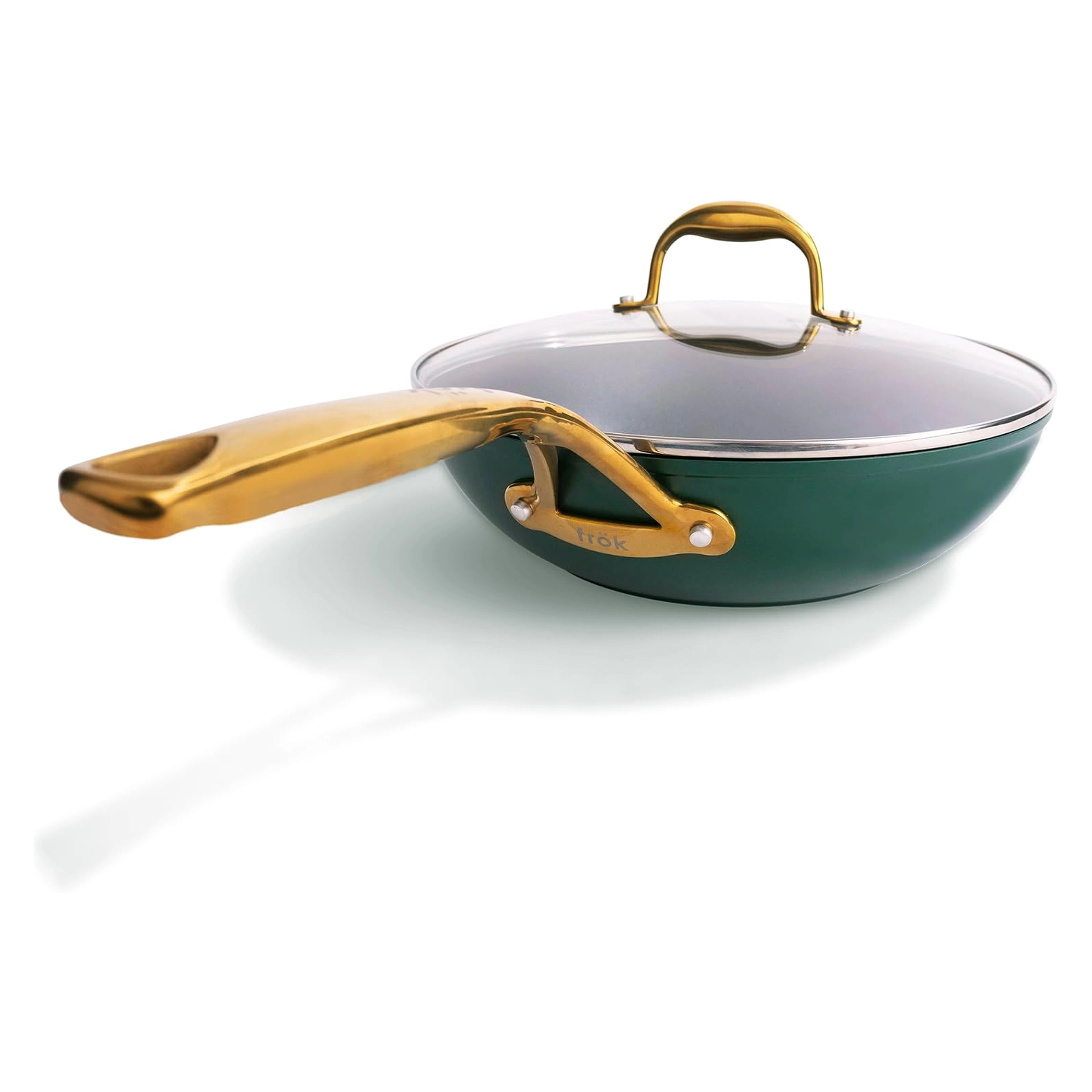 Frok All in One 11 Inch Nonstick Aluminum Wok Frying Pan in Green with Lid