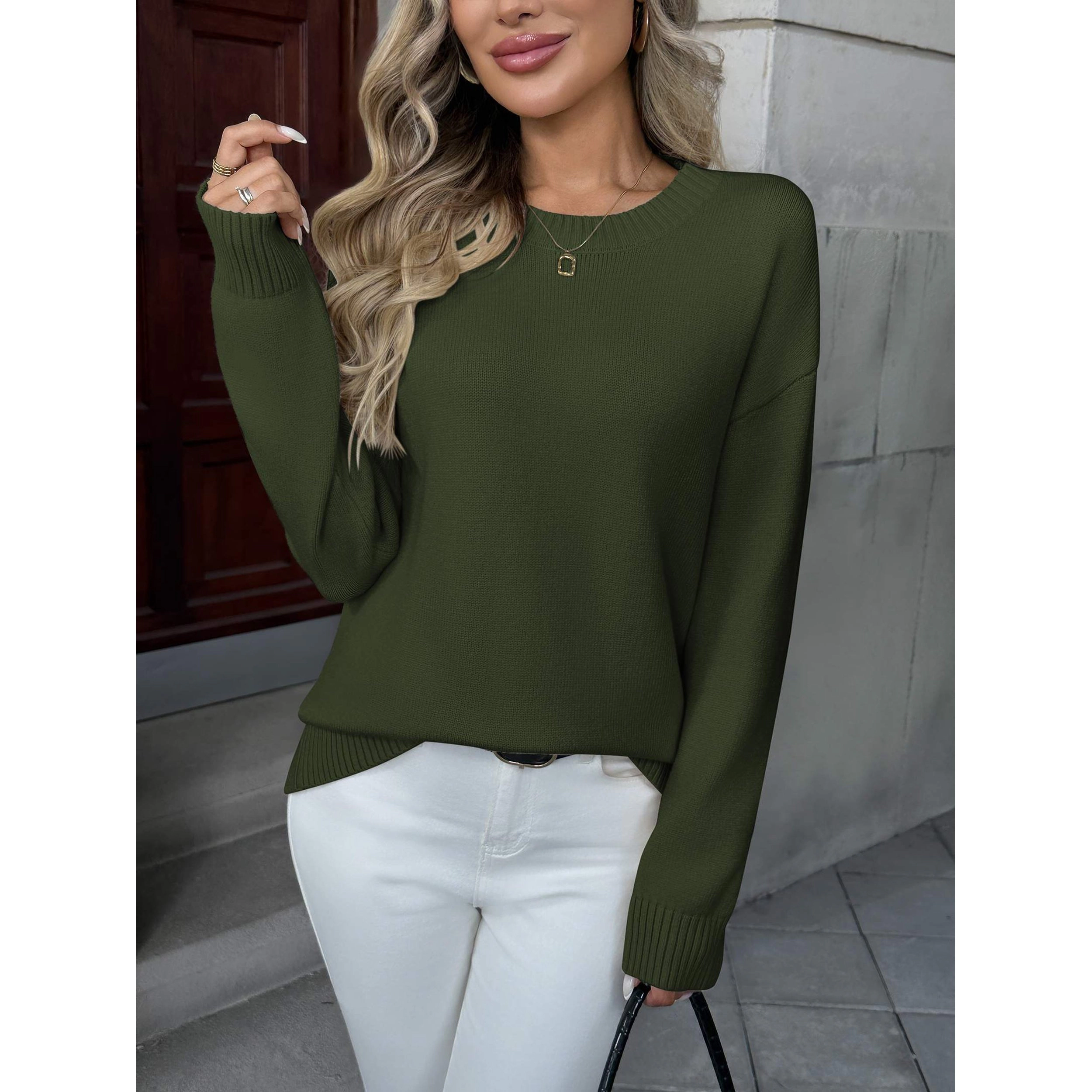Zeagoo Women's Crewneck Ribbed Knit Loose Fit Long Sleeve Pullover