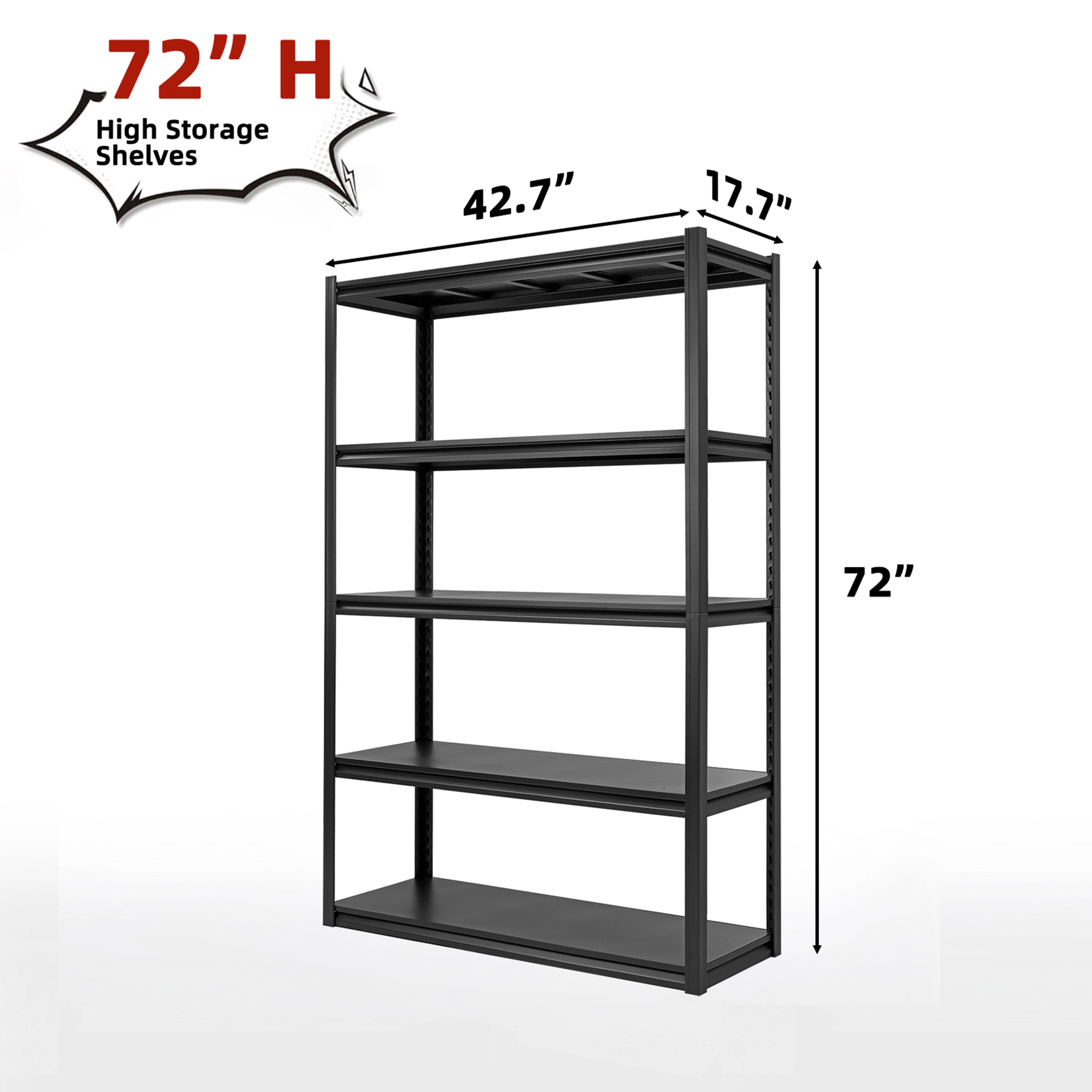 Flynama 5-Tiers Heavy Duty Metal Adjustable Garage Storage Shelving Unit in Black (47.2 in. W x 72 in. H x 17.7 in. D
