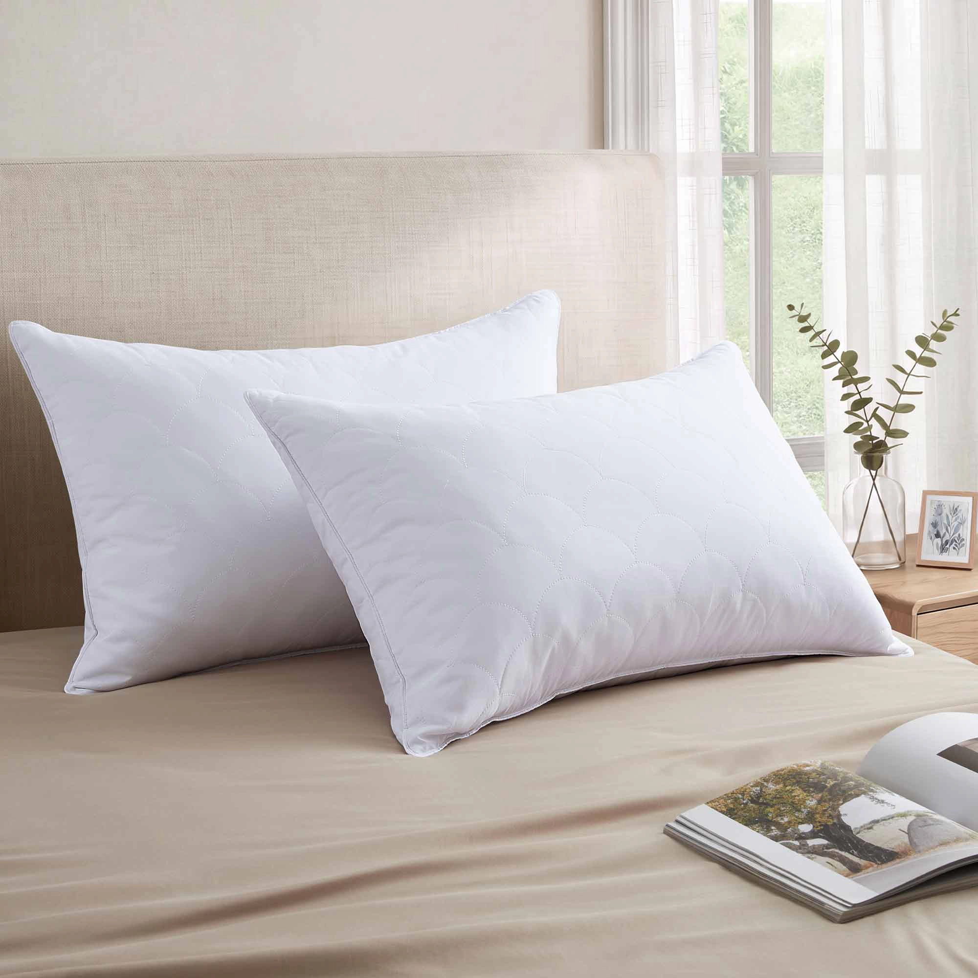 PEACENEST Natural Goose Feather Pillows with Soft Quilted Cover,2-Pack