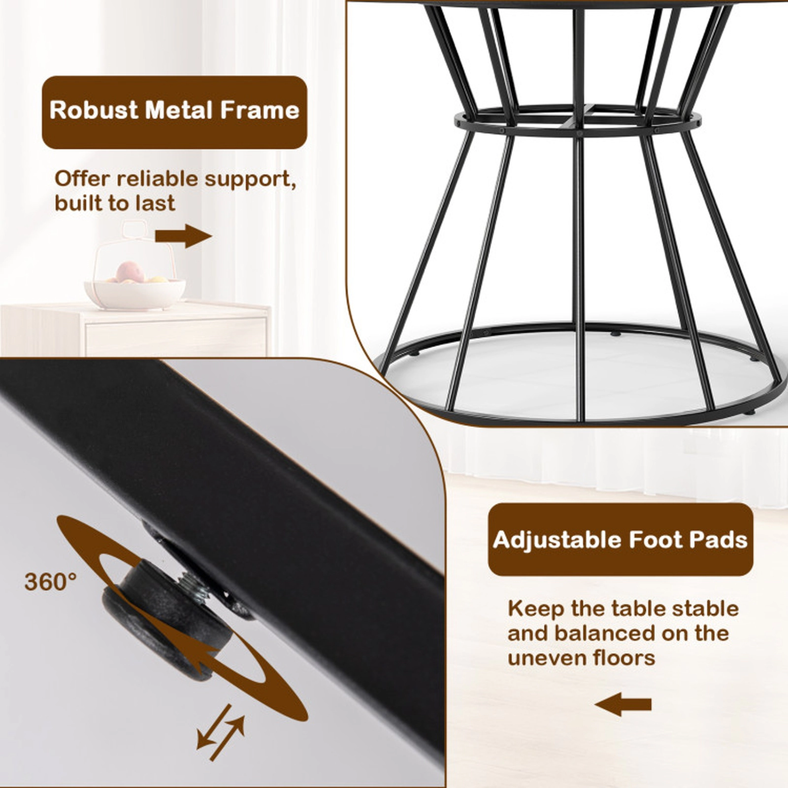SUGIFT 47-in Round Farmhouse Dining Table for 4 with MDF Tabletop and Metal Frame 200-Lb Capacity Black