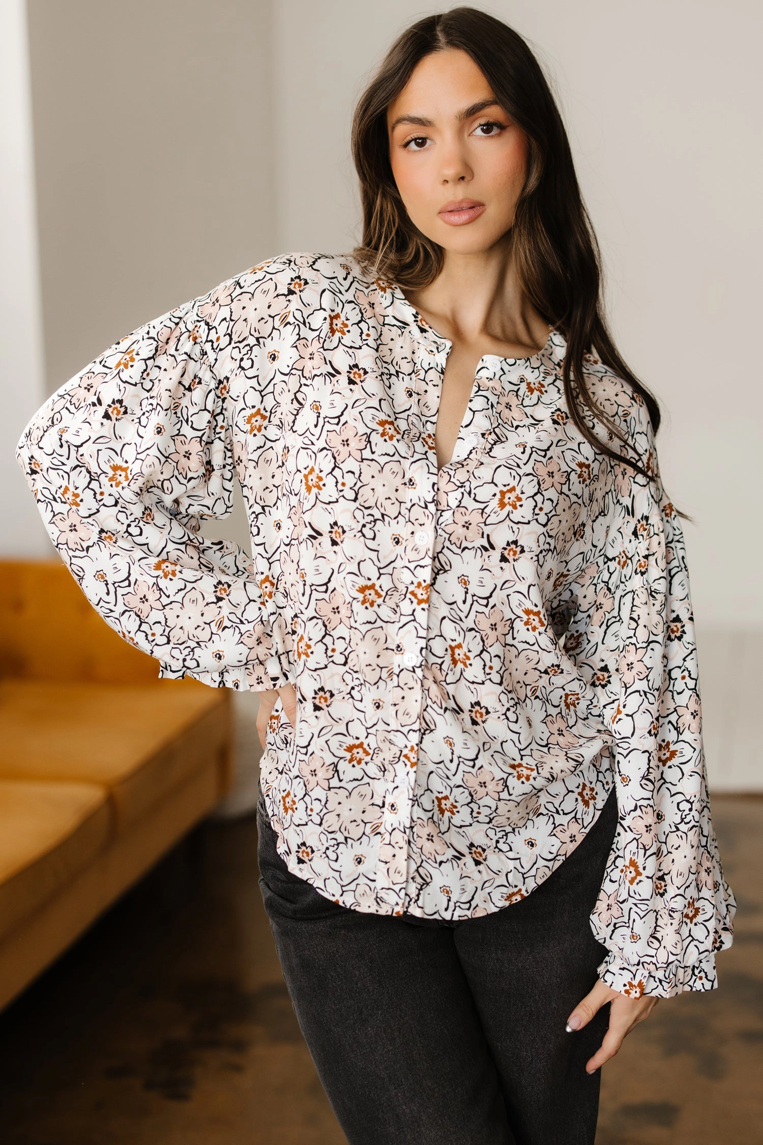 Threaded Pear Women's Aubrey Puff Sleeve Down Shirt