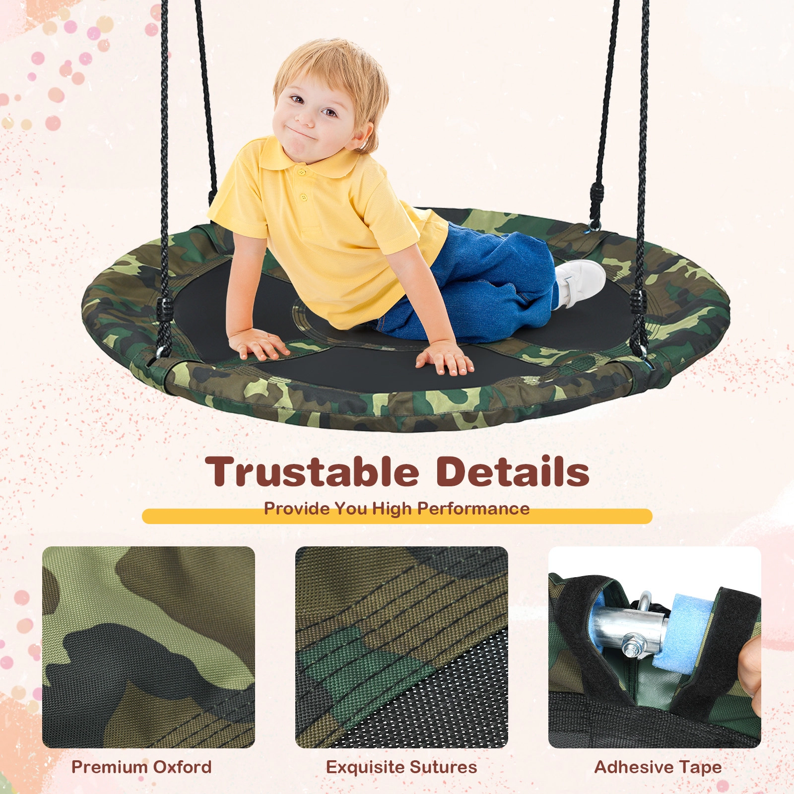 SUGIFT 40-in Flying Saucer Tree Swing Outdoor Play Set 330-lb Capacity Ages 3+ Camouflage Green