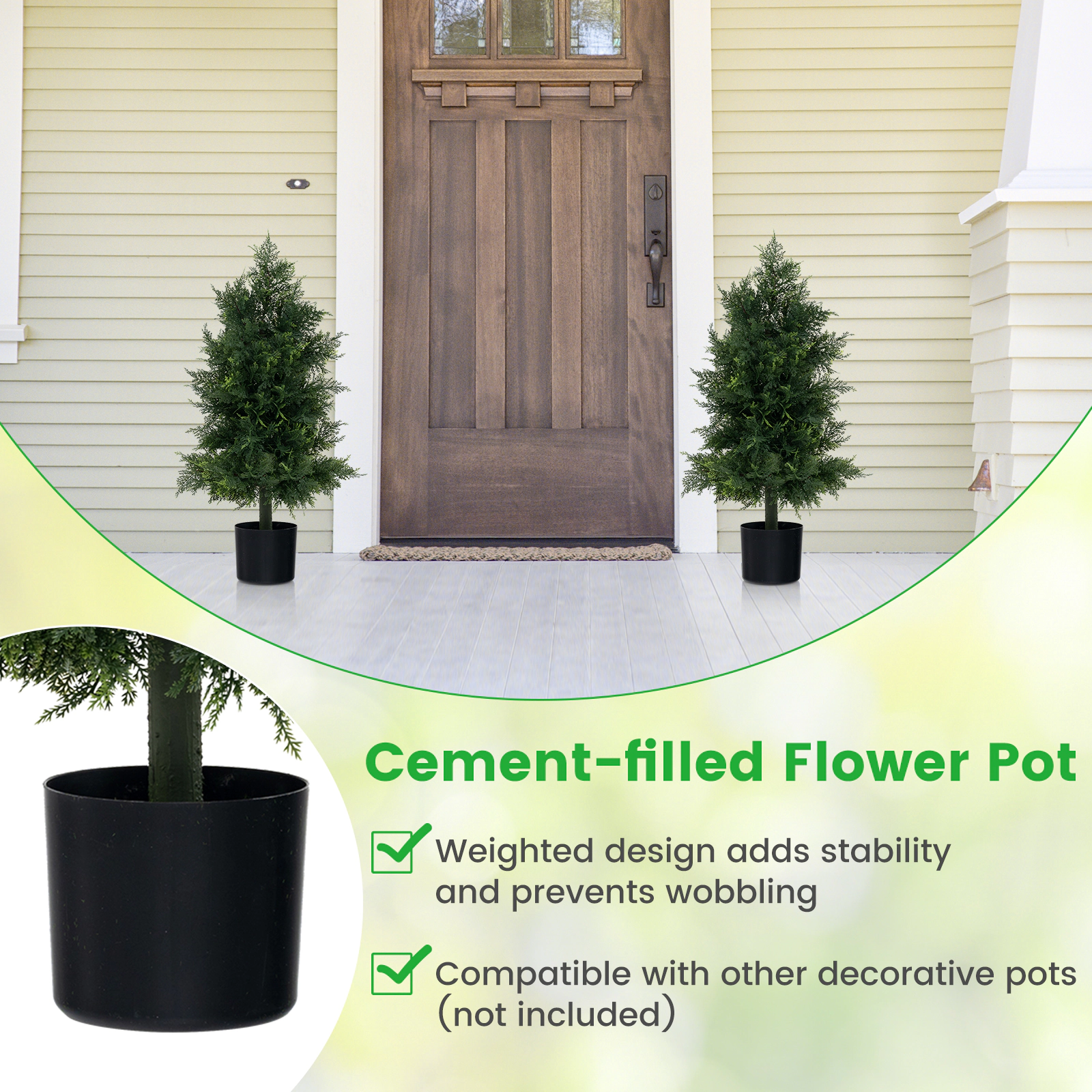SUGIFT Realistic Cedar Foliage Artificial Topiary Tree with Plastic Nursery Pot 31.5-in Tall 1-Piece Green & Black