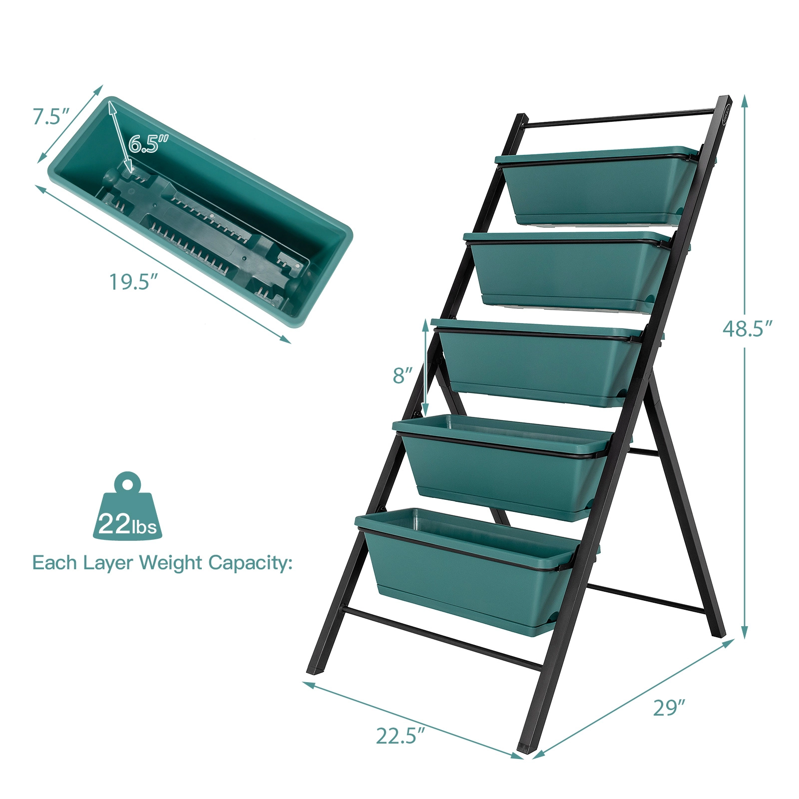 SUGIFT 5-Tier Green Vertical Garden Planter Box with 5 Containers 22.5-in W 29-in D 48.5-in H 22-lb Per Box