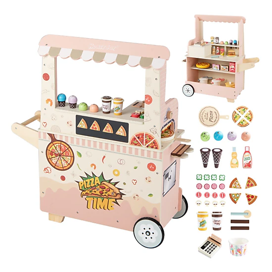 Hivvago Kids Pizza Food Truck Wooden Pretend Play Snack Cart With Oven