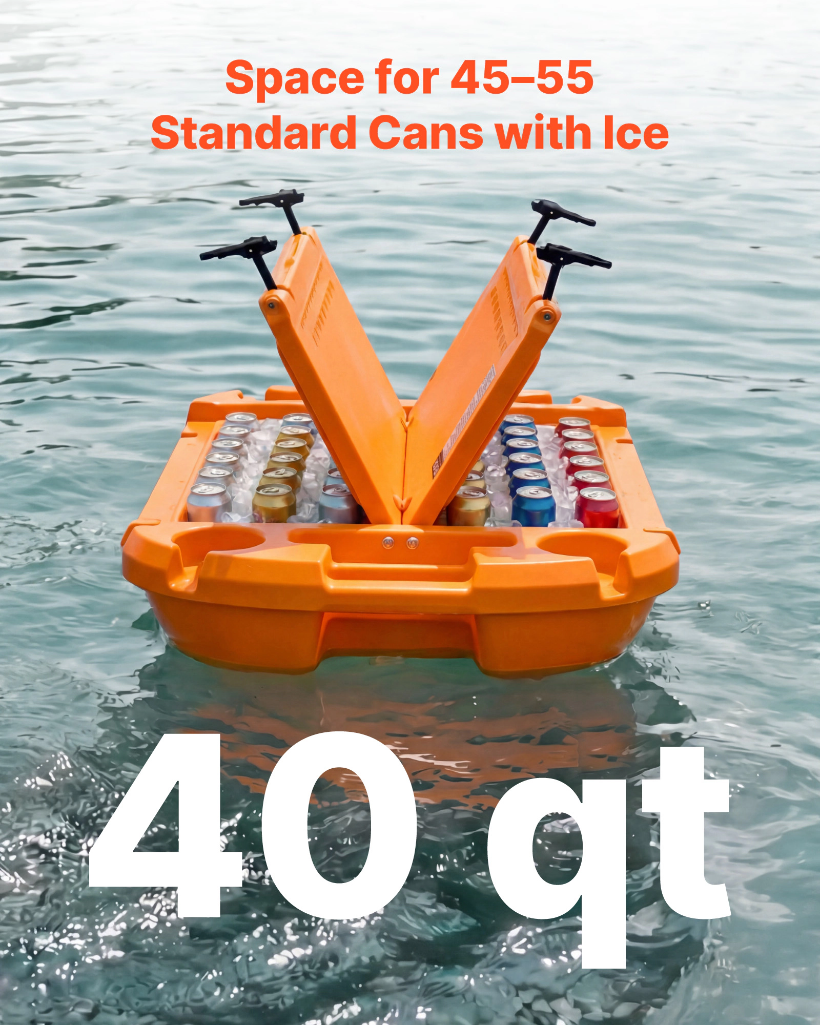 HONGGE 40 QT Floating Cooler with Tow Rope, Boat-Style LLDPE Ice Chest for Lake, River, Pool, Beach & Kayaking