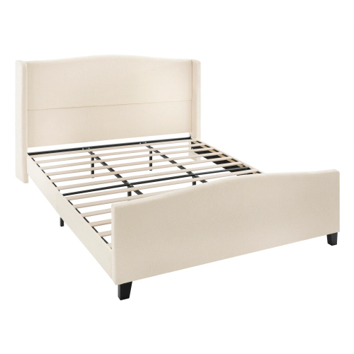 Flynama King Bed Frame with 49" Tall Teddy Velvet Headboard, 12-Slat Support, Beige