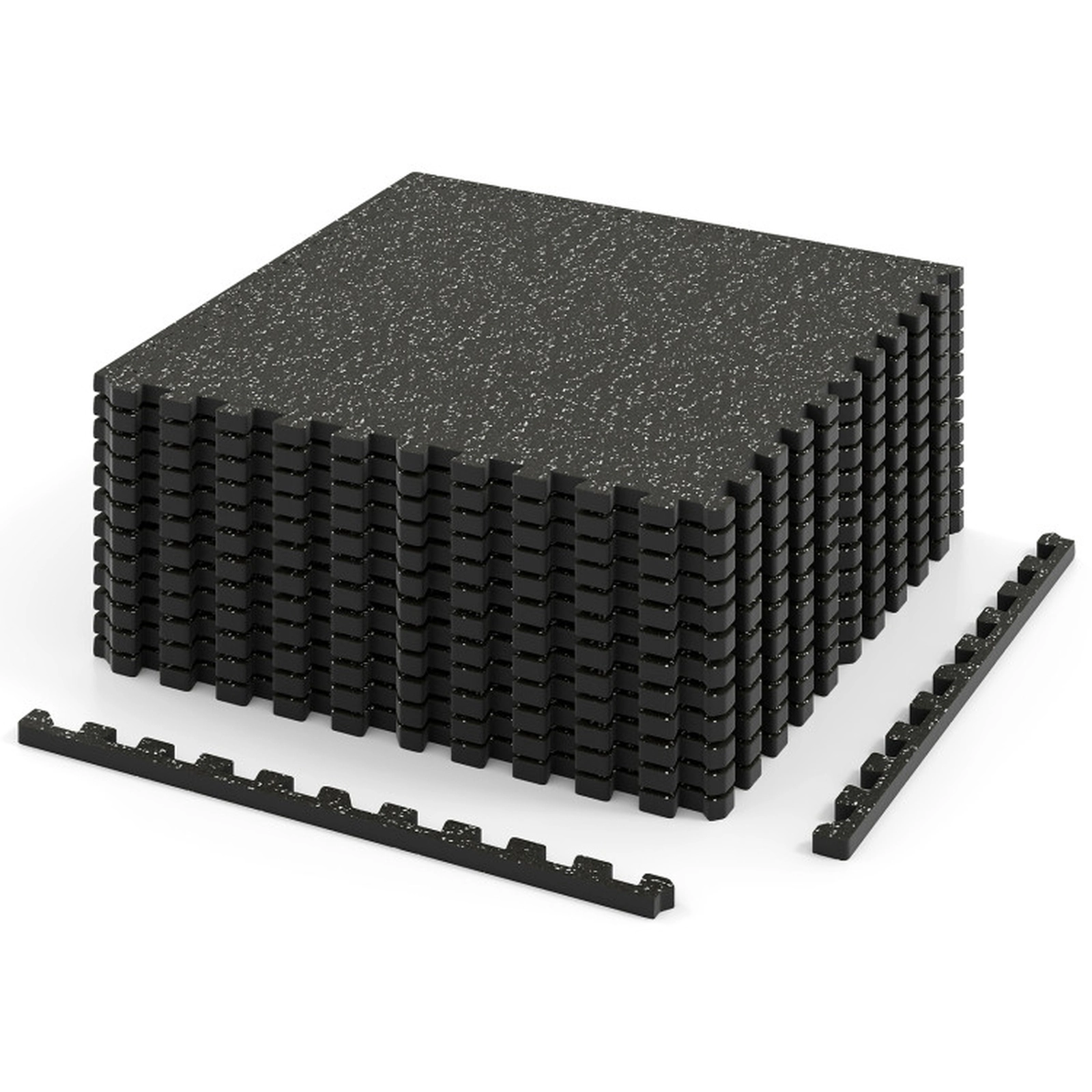 SUGIFT Black 12 Tile Extra Thick Rubber Top Gym Floor Mat Set with 24 Borders 24-in W 24-in D 0.79-in H