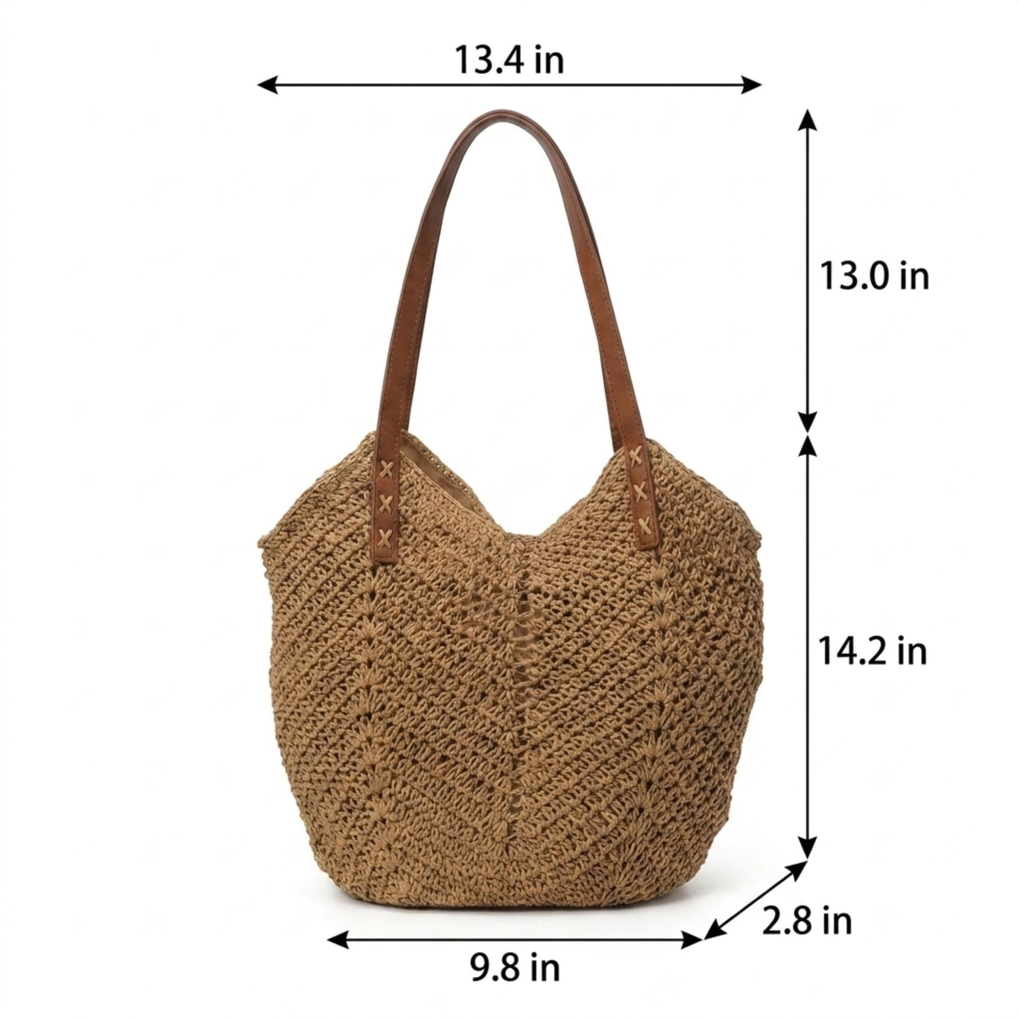 Alilang Women's Cotton Crochet Woven Tote Bag with Shoulder Straps and Inner Pocket, Beige