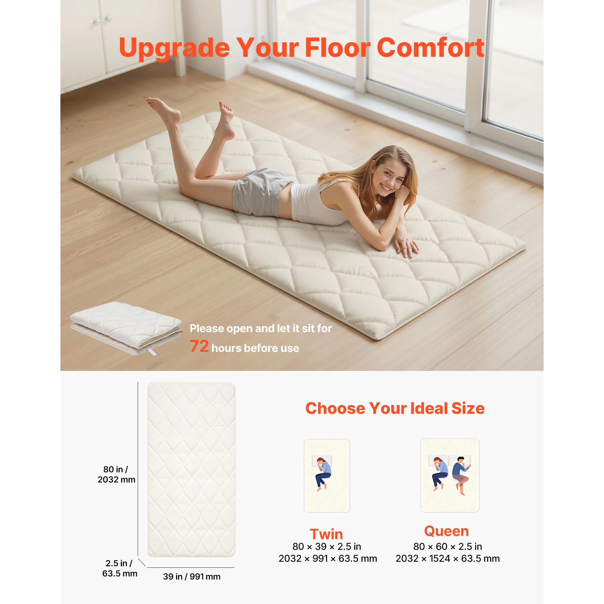 HONGGE Japanese Tatami Mat Foldable Japanese Tatami Mattress Futon Mattress with Storage Bag & Fastener 9-Layer Floor