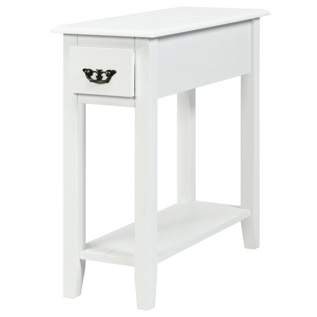Glintex 2-Piece Narrow Side Table Set with Drawer and Open Shelf, White