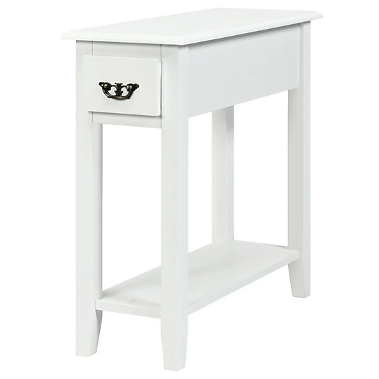 Glintex 2-Piece Narrow Side Table Set with Drawer and Open Shelf, White