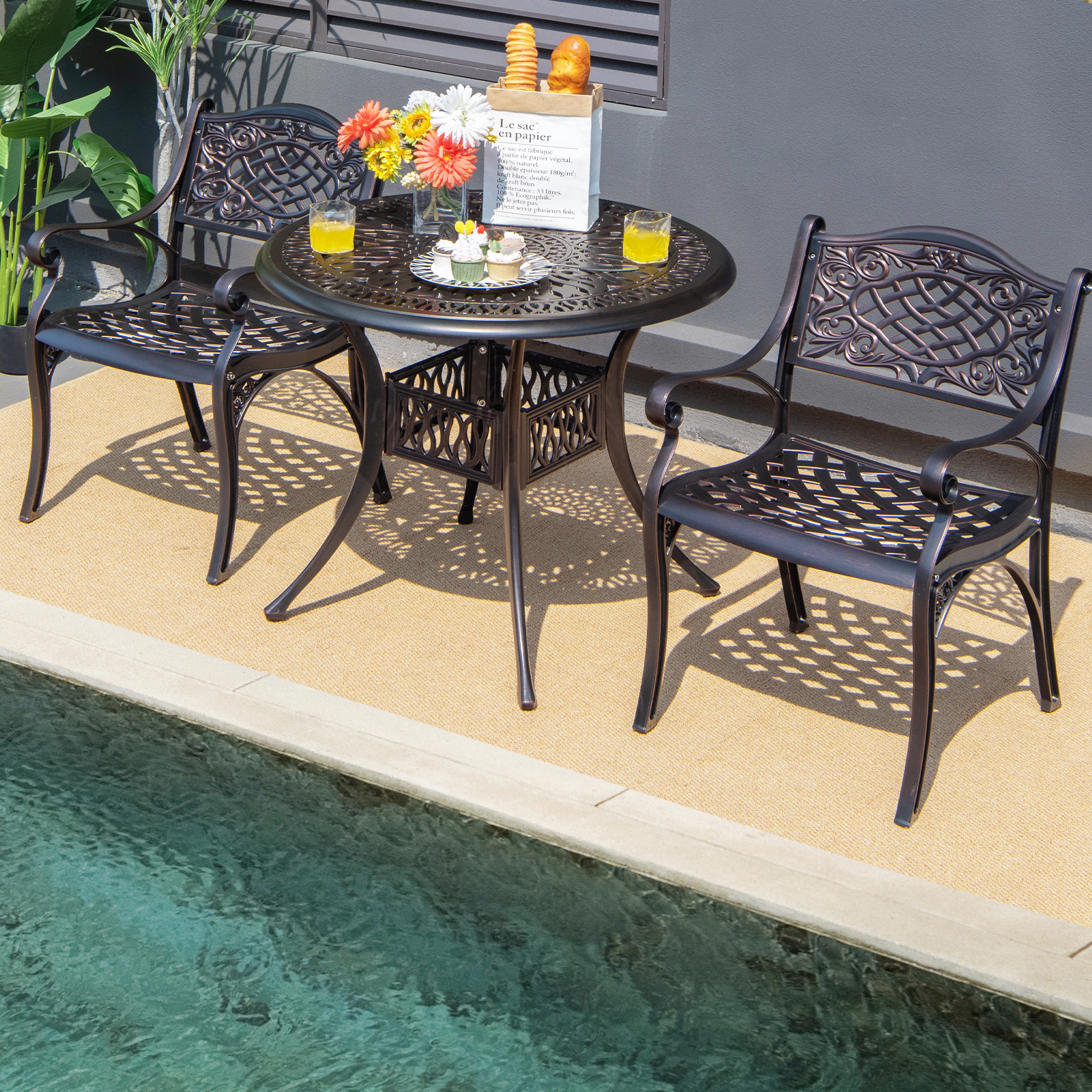 LJG 2-Piece Outdoor Cast Aluminum Chairs with Armrests and Curved Seats