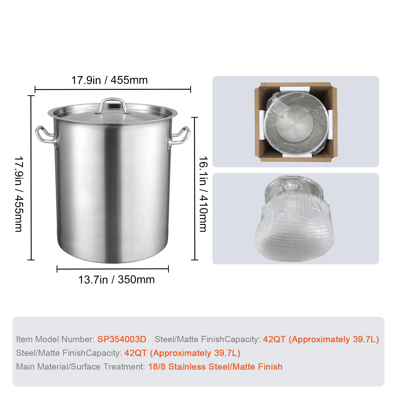 HONGGE 42 Quart 18/8 Stainless Steel Stock Pot with Lid, Induction-Compatible Cookware for Big Batch Cooking