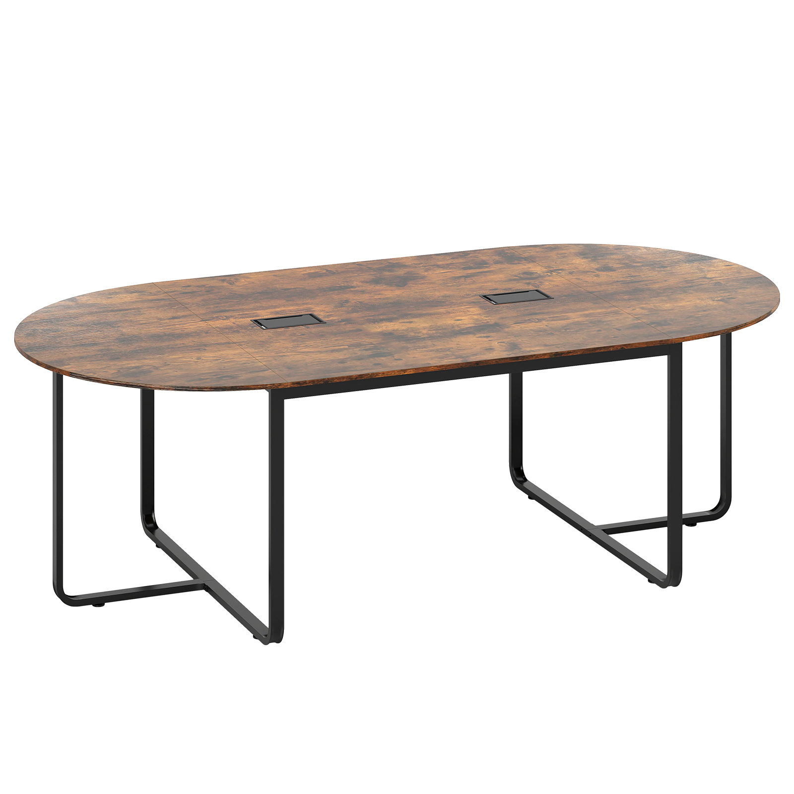 SUGIFT 95-in Oval Conference Executive Desk Table with Dual Cable Holes 265-lb Capacity Rustic Brown & Black 1-Piece