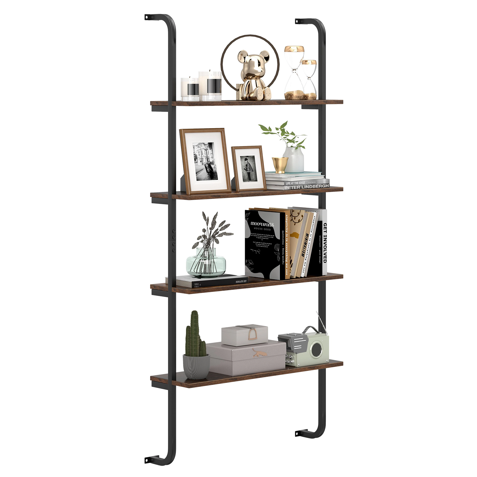 LJG 4-Tier Industrial Pipe Shelving with Metal Frame for Living Room Kitchen