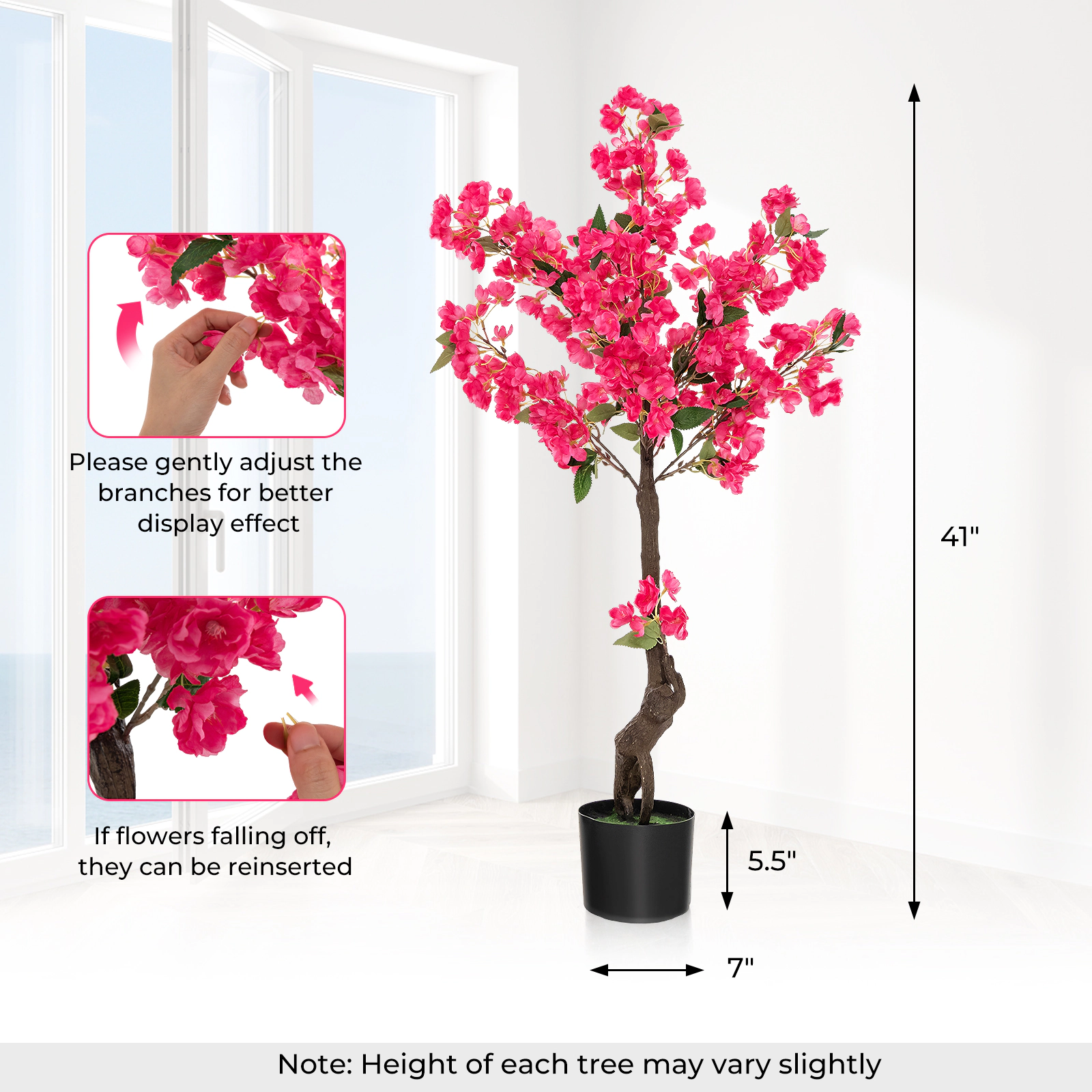 SlickBlue Set of 2 Artificial Plum Blossom Trees with 92 Flowers in Pots for Indoor and Outdoor