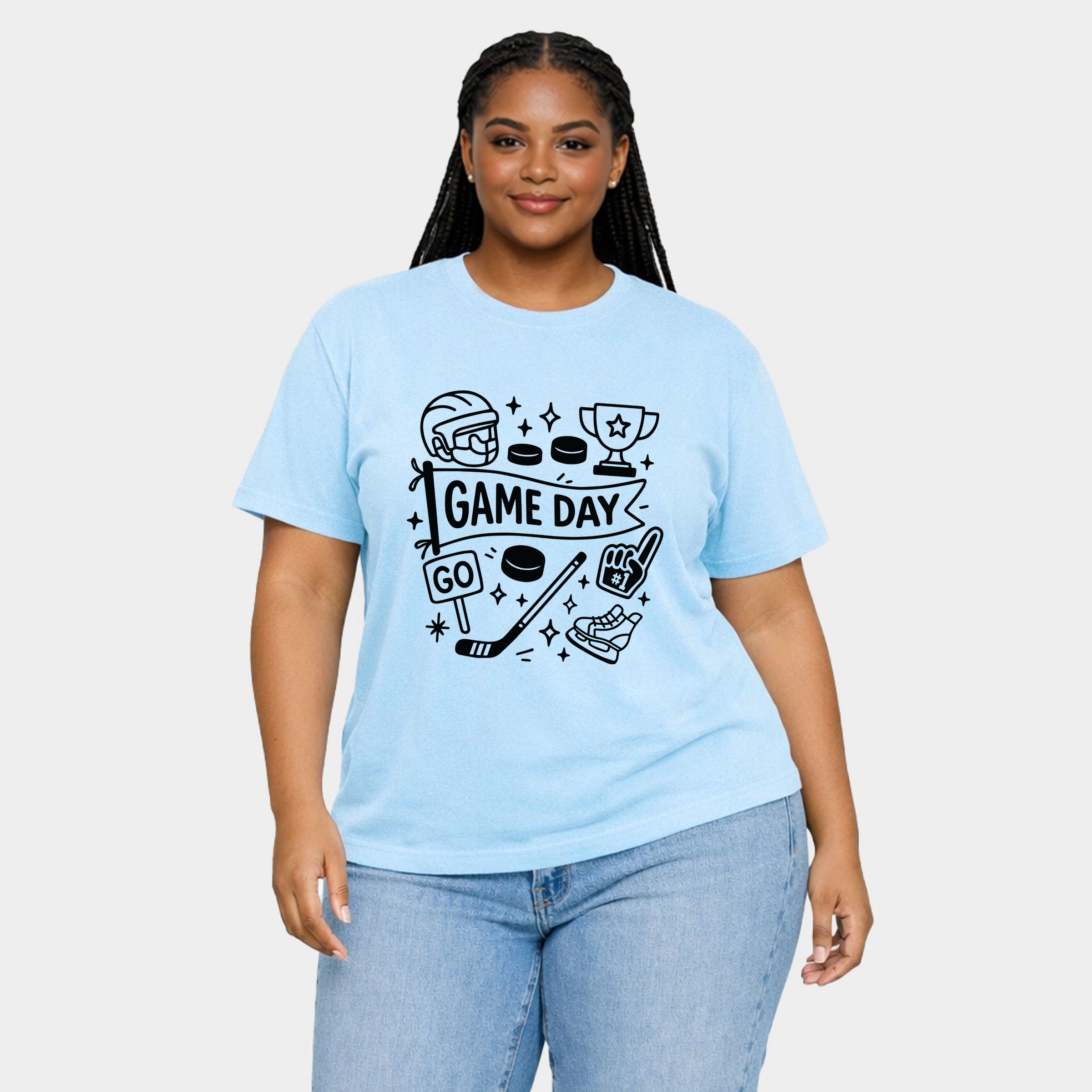 Simply Sage Market - Women's Plus Garment Dyed Tee Hockey Game Day Doodles