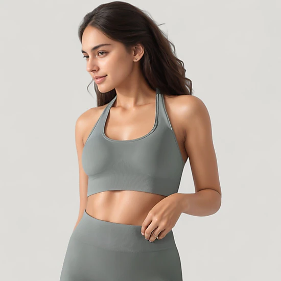 Anna-Kaci Women's Seamless Halter Neck Athletic Crop Top with Ribbed Detailing
