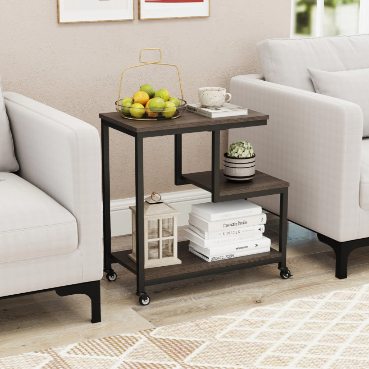 SlickBlue 3 Tier End Table with Wheels, Printer Stand and Nightstand for Home Office