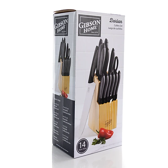 Gibson Home Dorain 14 Piece Stainless Steel Cutlery Set in Black with Wood Block