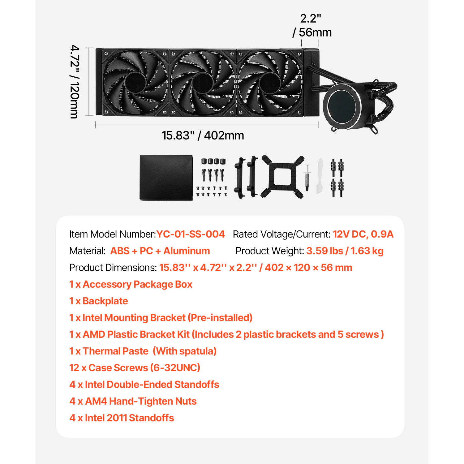 HONGGE CPU Liquid Cooler, AIO CPU Water Cooler, 120mm PWN Fans, Pump, Display, Black CPU Cooling Fan