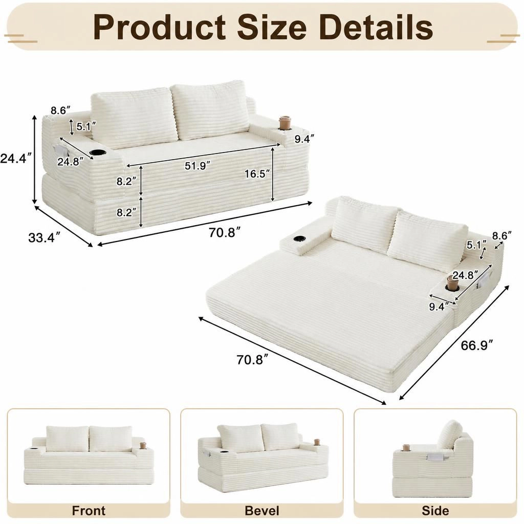 GOODSILO Convertible Corduroy Pull Out Sofa Bed