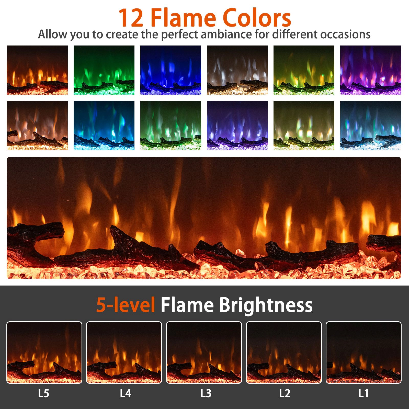 SlickBlue 60 Inch Electric Fireplace Insert with Remote Control