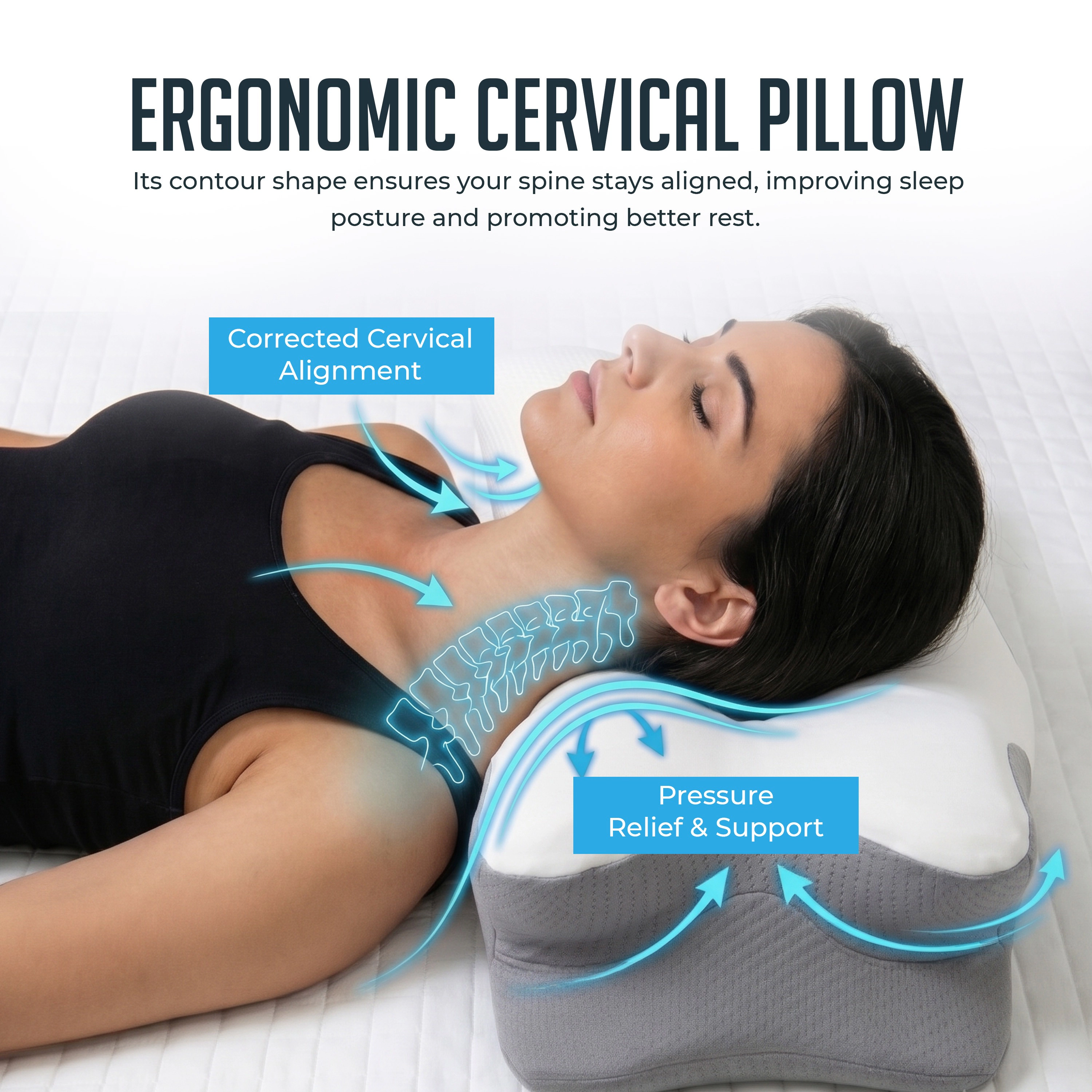 Luminuxe Cervical Memory Foam Pillow, Orthopedic Contour Neck & Shoulder Support Pillow with Removable Breathable Cover