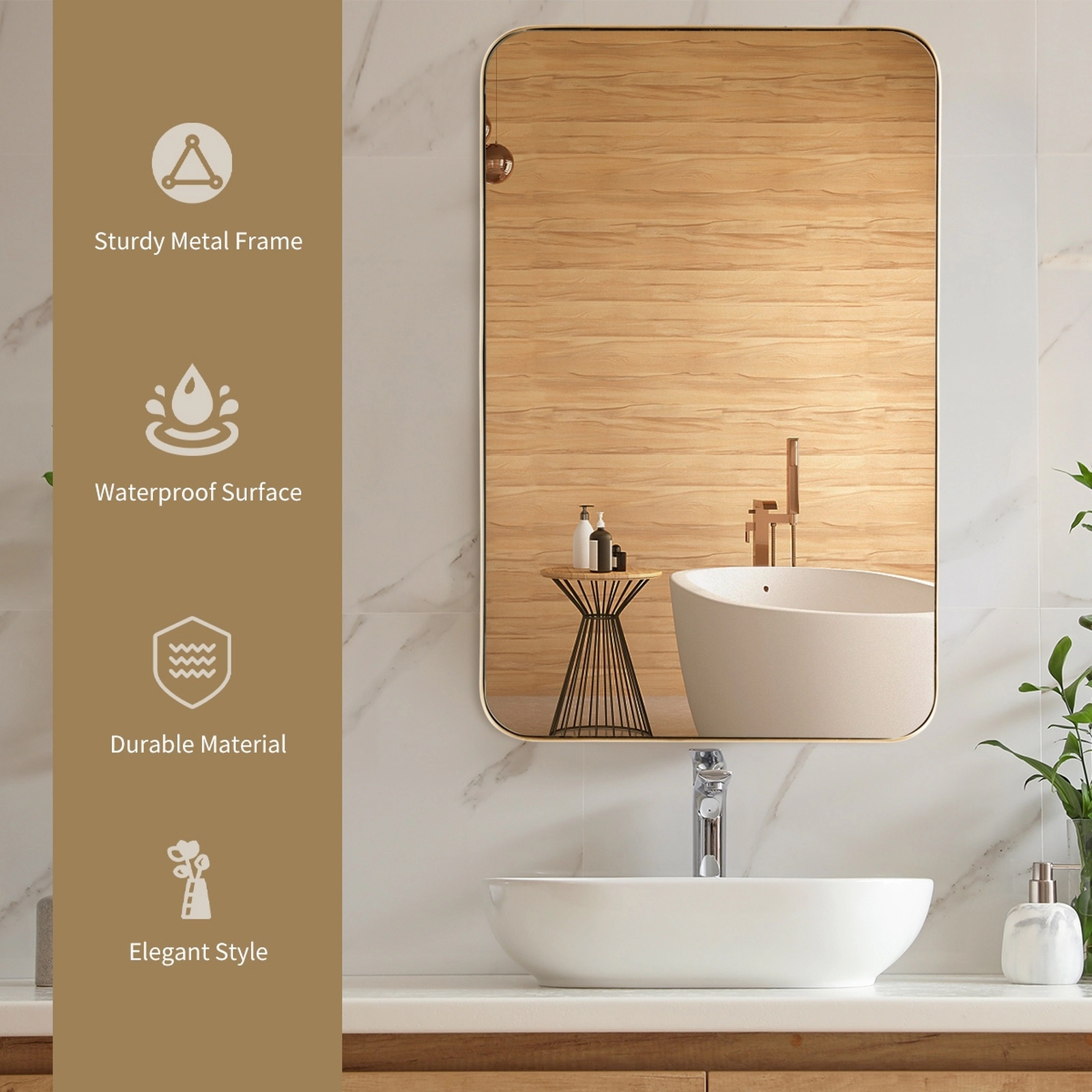 SUGIFT 32 x 20 Inch Metal Frame Wall Mirror Golden Rectangle Wall-Mounted Mirror
